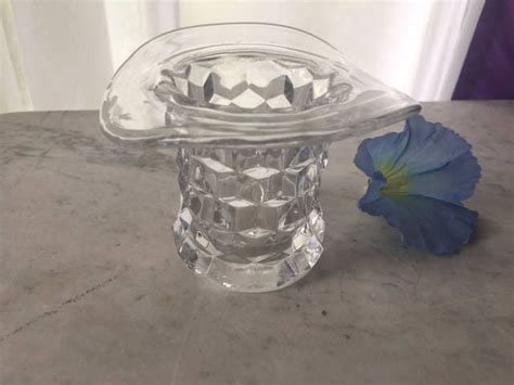 Fostoria American Pressed Glass Clear Cubed Pattern Top Hat Mid Century