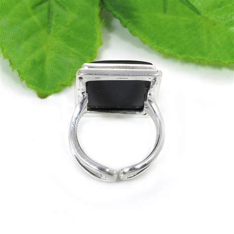 Square Black Onyx Ring Simple Adjustable Ring Black Onyx Etsy