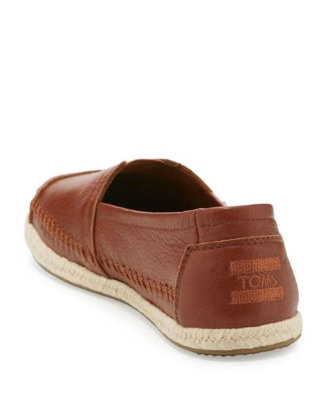Toms Alpargata Leather Slip On Flat In Brown Medium Brown Lyst