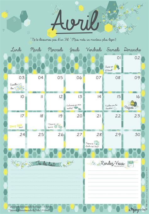 Calendrier Du Mois Davril 2017 Goodies à Télécharger Calendar