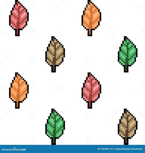 Vector Pixel Art Leaf Set Stock Vector Illustration Of Icon 102309113