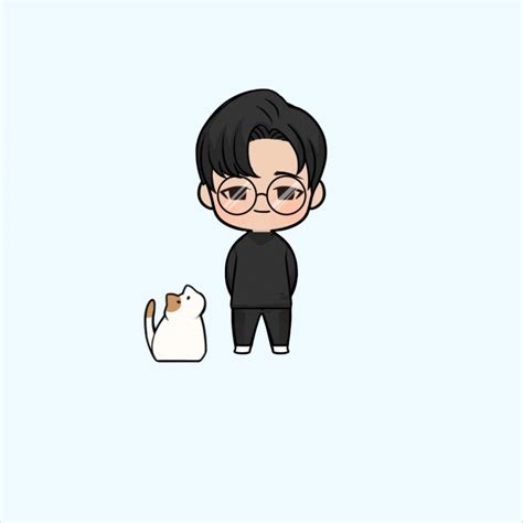Oppa Doll Glasses Cute Kawaii Korean Boy Cat Kartun Ilustrasi