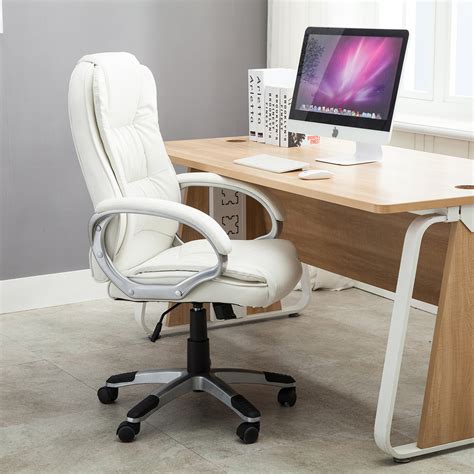 Executive White Manger Pu Leather Office Chair High Back Desk