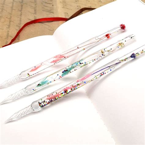 Glitter Flower Glass Dip Pen With Ink And Holder Calligraphy Etsy