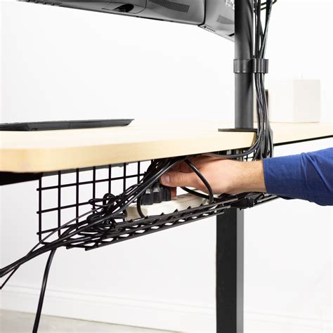Buy under desk cable management tray and cord organizer, cable hider/cord cover, wire organizer with 12 adjustable straps, easy power strip access, cable concealer for your home or office (black): VIVO Black Under Desk Cable Management Tray Organizer for ...