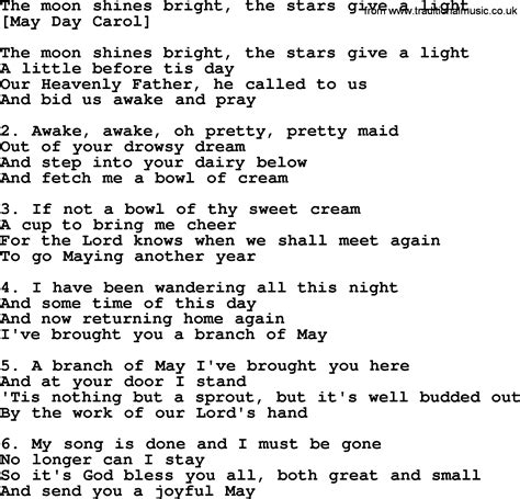 Old English Song Lyrics For The Moon Shines Bright The Stars Give A Light With Pdf