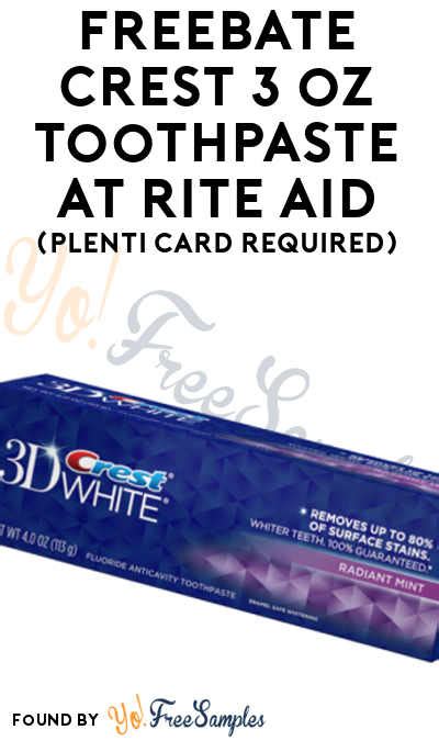 Instead of getting a discount on the gift card, you get bonus plenti points credited to your account. FREEBATE Crest 3D White & Pro-Health 3 oz Toothpaste At Rite Aid (Wellness+ Required) - Yo! Free ...