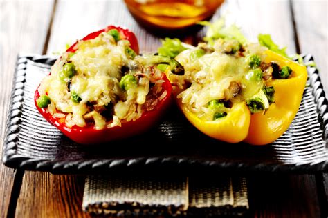 Vegetarian Rice And Cheddar Stuffed Peppers Recipe