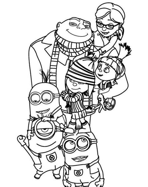 Add some colors to create your piece of art. Gru, Margo, Edith, Agnes And The Minion Coloring Page ...