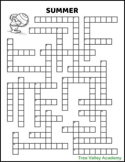 Middle School Summer Crossword Puzzle Tree Valley Academy