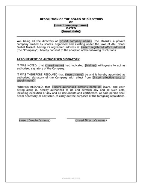 Board Resolution For Issue Of Shares Template