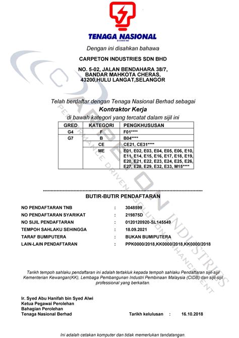 Tenaga nasional berhad stock forecast, price & news. Carpeton Industries Sdn Bhd | Electrical | Mechanical ...