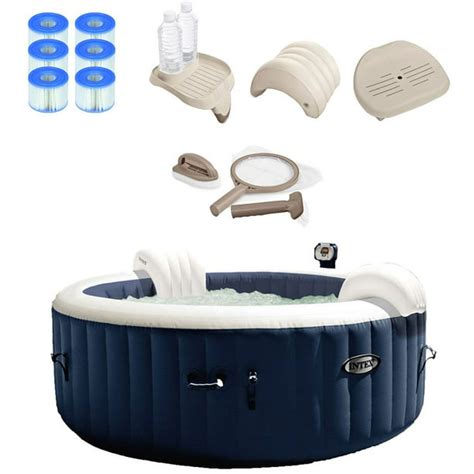 Intex Pure Spa Inflatable Hot Tub Set With 6 Filter Cartridges And Accessories
