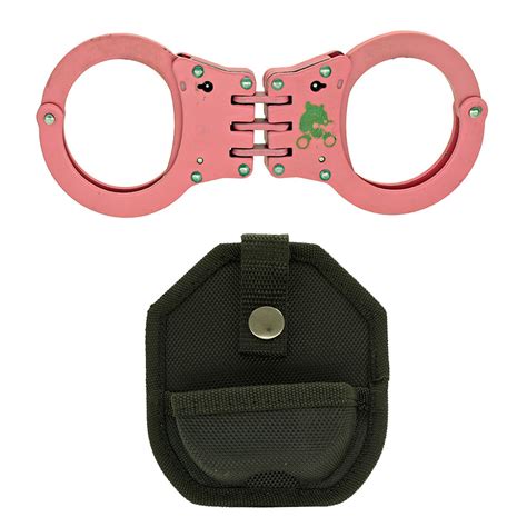 Hinged handcuffs are more restrictive, giving the officer added safety and greater subject control. Double Lock Hinged Handcuffs - Pink