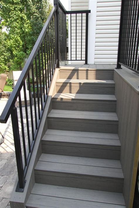 They are fabricated out of steel, metal you do have to perform your due diligence in order to find the right material for the exterior railings in your deck or porch. decks - composite deck stairs with black aluminum railings ...