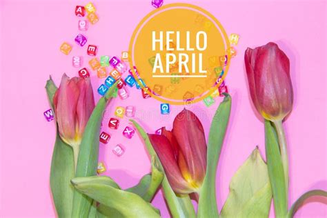 Banner Hello April Hi Spring The Second Month Of Spring Stock Image