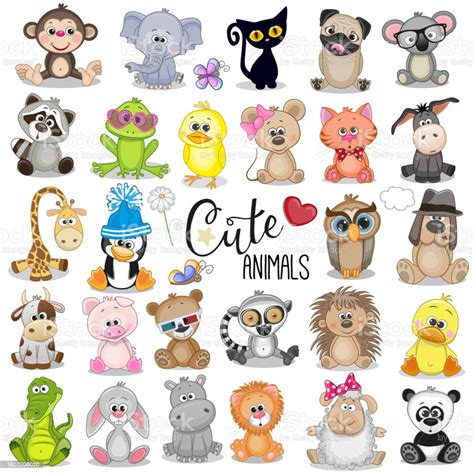 Set Of Cute Cartoon Animals Stock Illustration Download Image Now