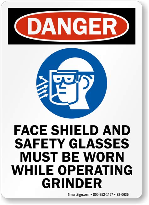 Faceshield Safety Glasses Worn While Operating Grinder Sign Sku S2