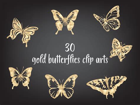Gold Butterflies Collection Gold Foil Butterfly Golden Etsy