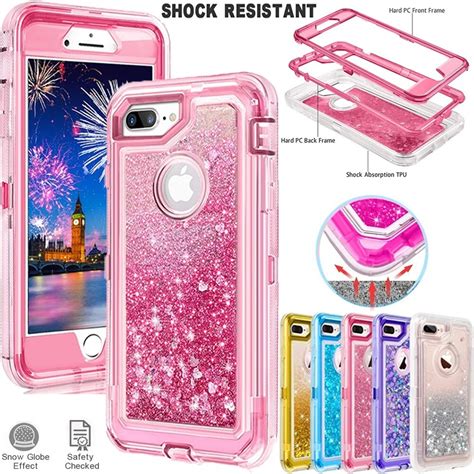 Bling Glitter Quicksand 3 Layers Case For Iphone 6 S 6s 7 8 Plus Clear Liquid 360 Full