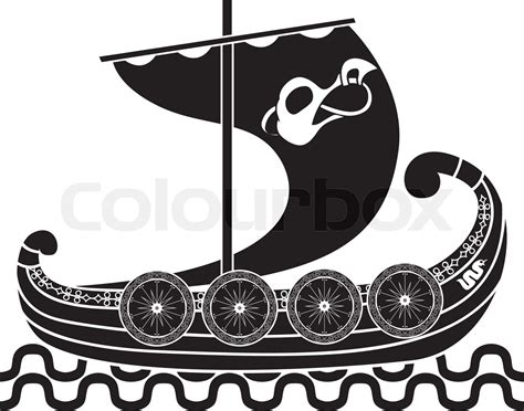 Ancient Vikings Ship With Shields Stencil Stock Vector Colourbox