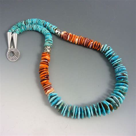 Southwestern Turquoise And Spiny Oyster Sterling Silver Necklace