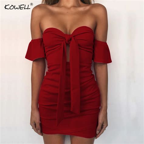 Kowell Off Shoulder Strapless Sexy Ruched Summer Dress Women Bow Knot Backless Mini Dress Short