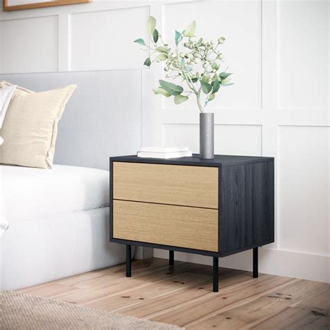 Black Wooden Bedside Table With Drawers Harvey Collection Black