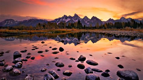 Grand Teton Mountain National Park In Northwest Wyoming Usa Sunset