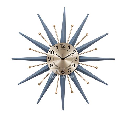 Starburst Wall Clock Modern Decorative Personalized Blue Gold Metal