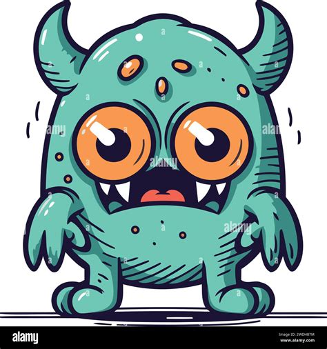 Funny Cartoon Monster With Big Eyes And Big Ears Vector Illustration