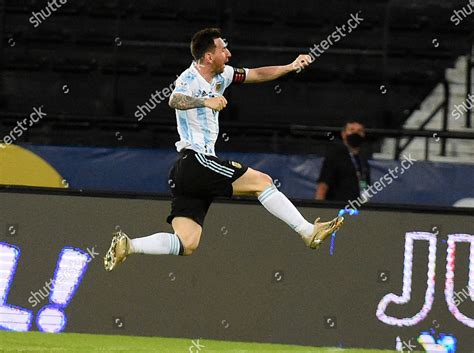 Argentinas Lionel Messi Center Celebrates Scoring Editorial Stock Photo
