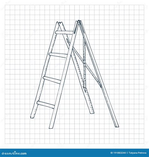 Stepladder Sketch Hand Drawn Stair Rung Ladder Vector Illustration