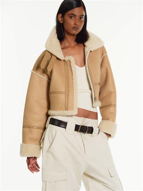 Cropped Shearling Jacket Camel Sourceunknown
