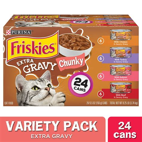 24 Pack Friskies Gravy Wet Cat Food Variety Pack Extra Gravy Chunky