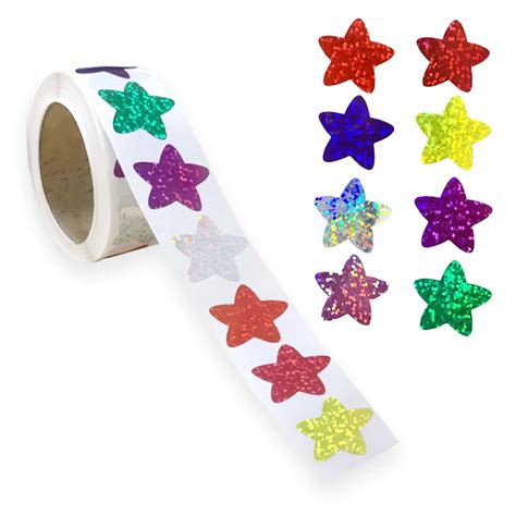 Holographic Color Gold Star Stickers For Kids Reward 1inch Foil Star