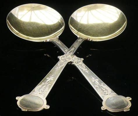 Pair Of Silver Serving Spoons Sheffield 1877 Martin Hall And Co 120l