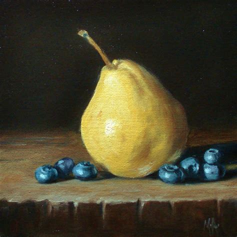 Original Oil Paintings By Mary Ashley Pear And Blueberries Original