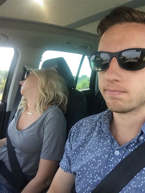 Man Compiles Hilarious Pictures Of His Wife Sleeping On Their Road