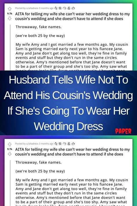Husband Tells Wife Not To Attend His Cousin S Wedding If She S Going To Wear Her Wedding Dress
