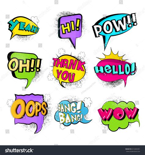 Colorful Comic Speech Bubbles Illustrations Stock Vector Royalty Free 615484391 Shutterstock