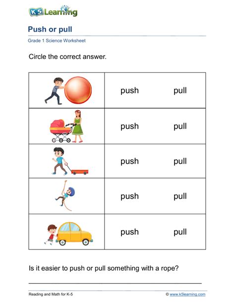 Push And Pull Worksheets For Grade 1