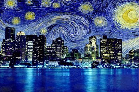 Boston Massachusetts Starry Night Skyline Ca