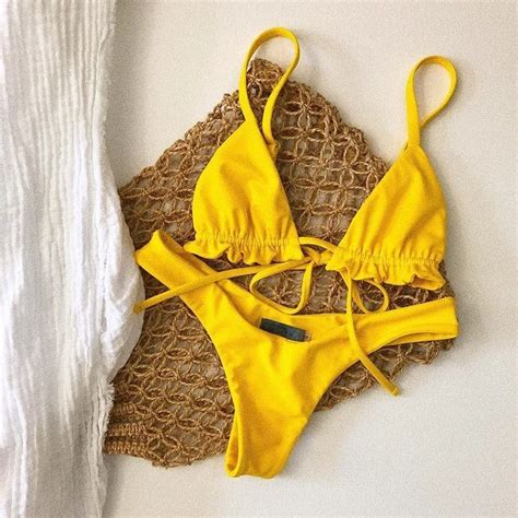 buy 2019 hot yellow bikini set sexy swimsuit women swimwear print bikinis