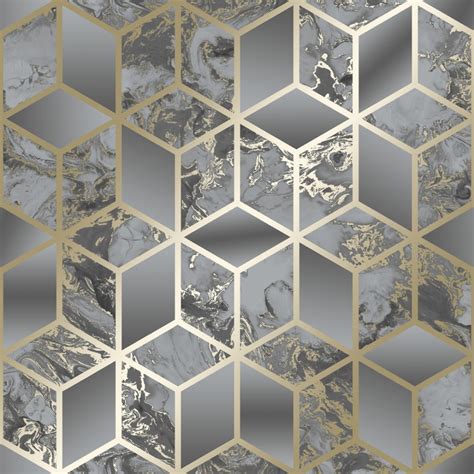 Liquid Marble Cube Wallpaper Charcoal Gold Wallpaper