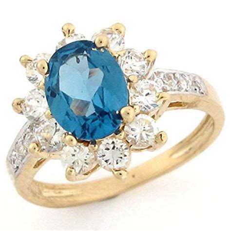 14k Gold Simulated Blue Zircon December Birthstone Ring Click Image