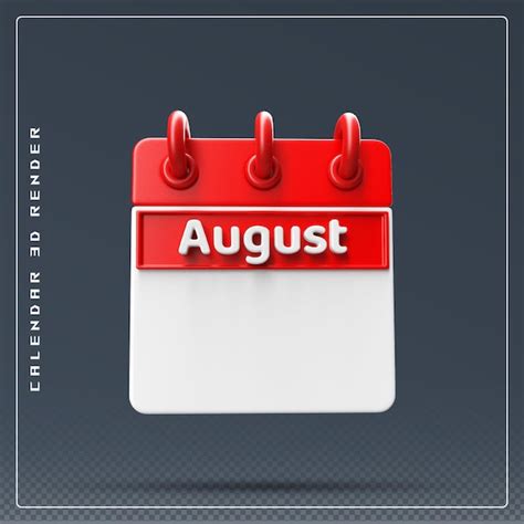 Calendario De Agosto Render 3d Vacío Archivo Psd Premium