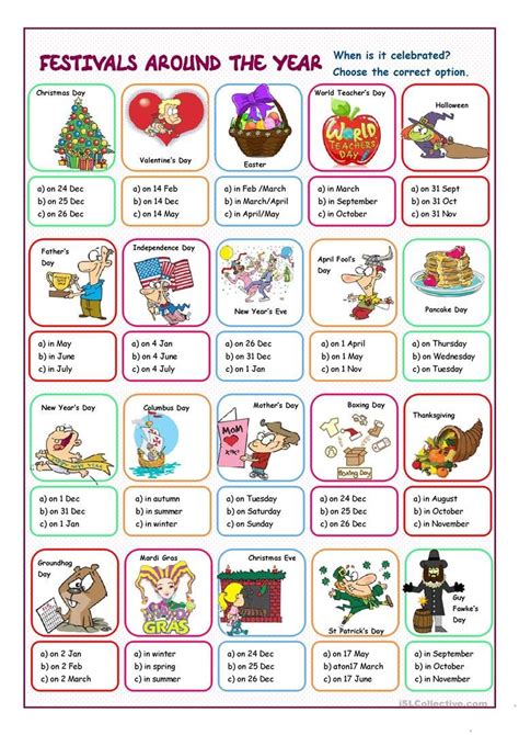 Festivals Around The Year Multiple Choice English ESL Worksheets For