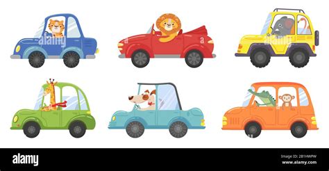 Cute Animals In Funny Cars Animal Driver Pets Vehicle And Happy Lion