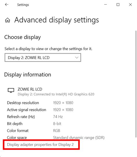 Advanced Display Settings Windows 10